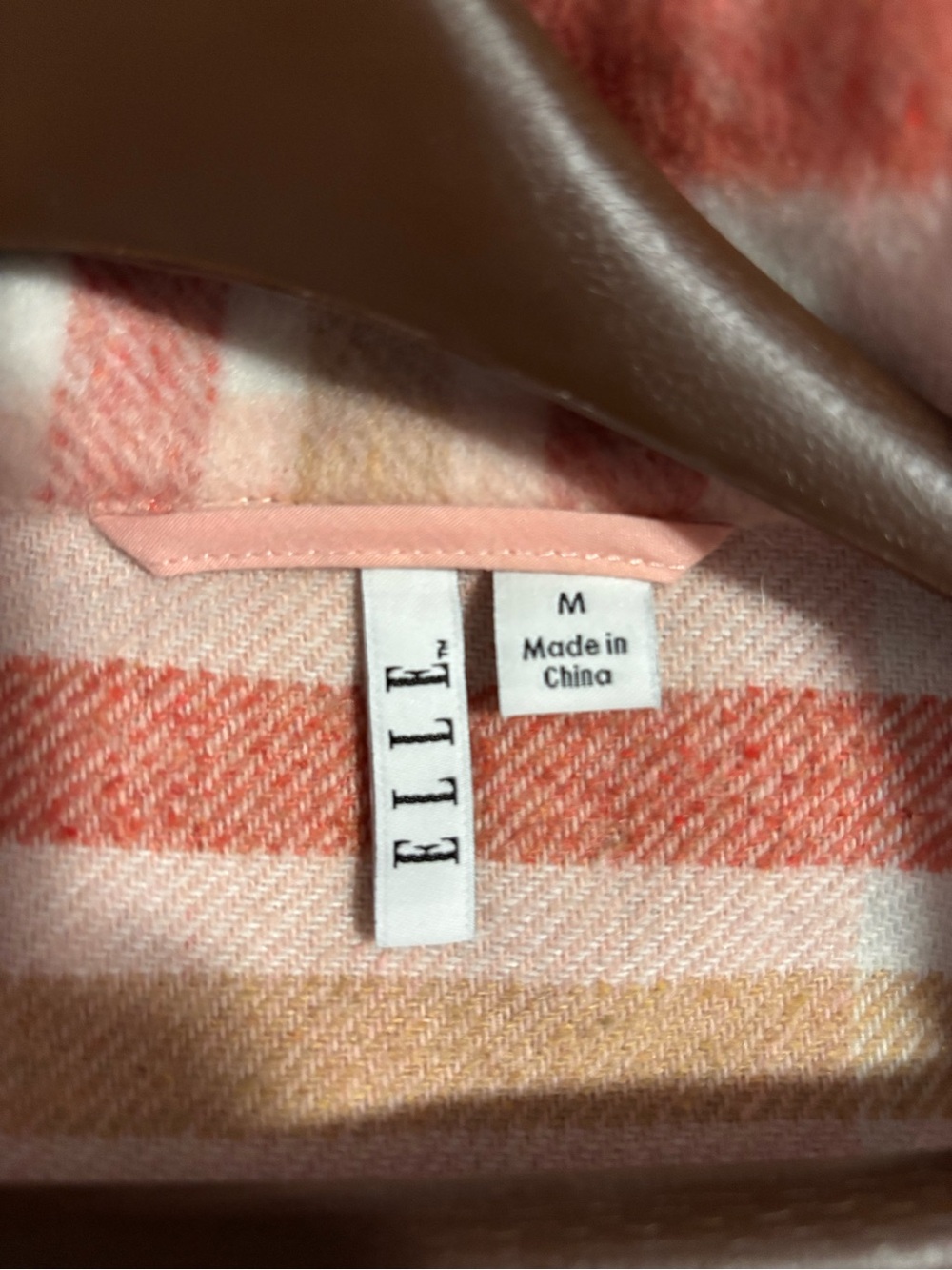 Elle Pink Plaid Stand-Collar Pea Coat. Size Medium - Picture 4 of 5